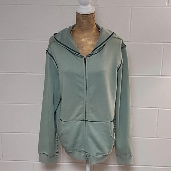 True Grit Lrg PEACE Butterfly Embroider Studs Light Green Hoodie Zip Sweatshirt - Picture 3 of 11